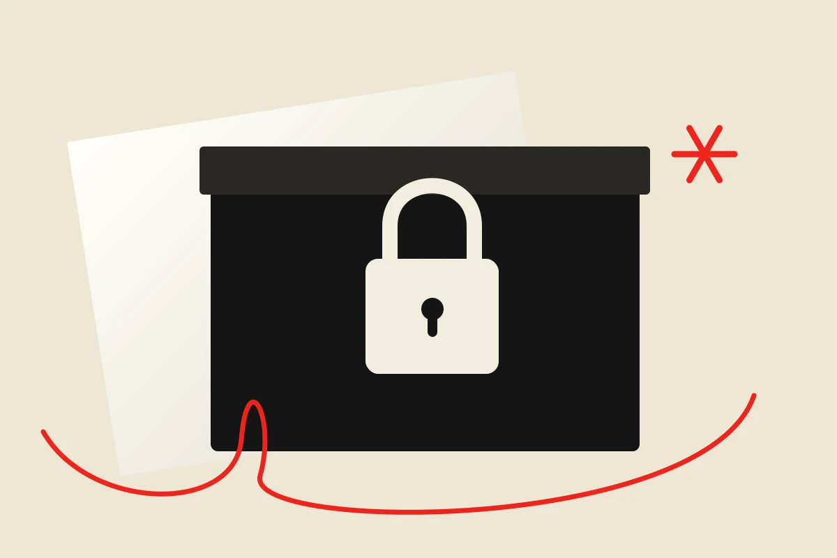 A locked archive box with a red accent, illustrating questions about data controls.